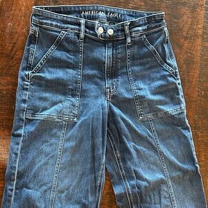 American Eagle Outfitters Women's Dark Blue Wide Leg Carpenter Jeans
